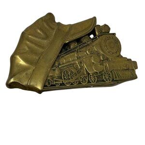 Vintage 1982 Baron Brass Train Belt Buckle Conductor Cap Hat Locomotive